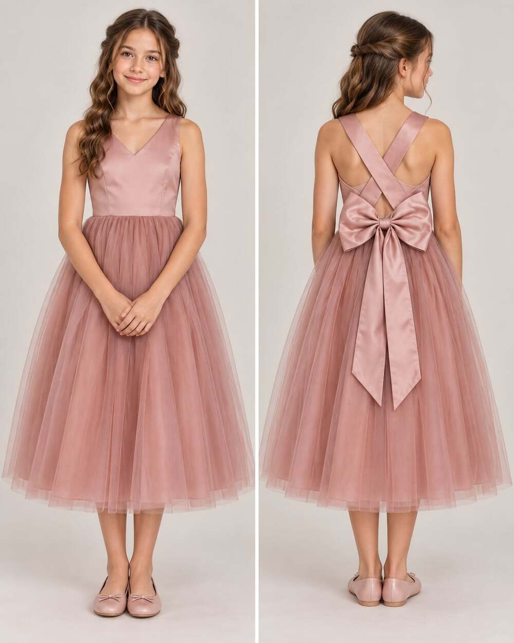 Girls Pink Satin Tulle Dress Size 12 Bow Back